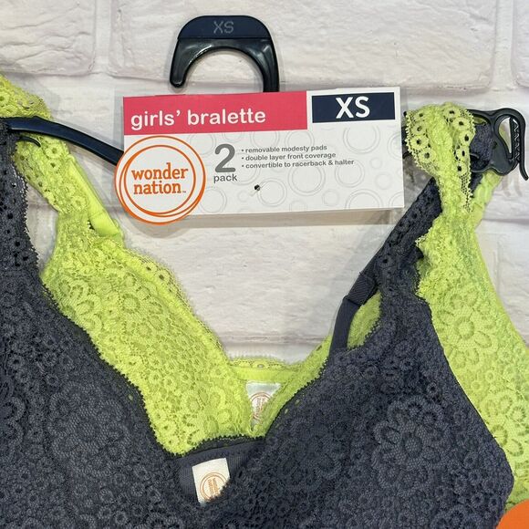 Girls Wonder Nation 2 Pack T-Shirt Bras Size XS 28 Yellow Gray - Picture 2 of 8